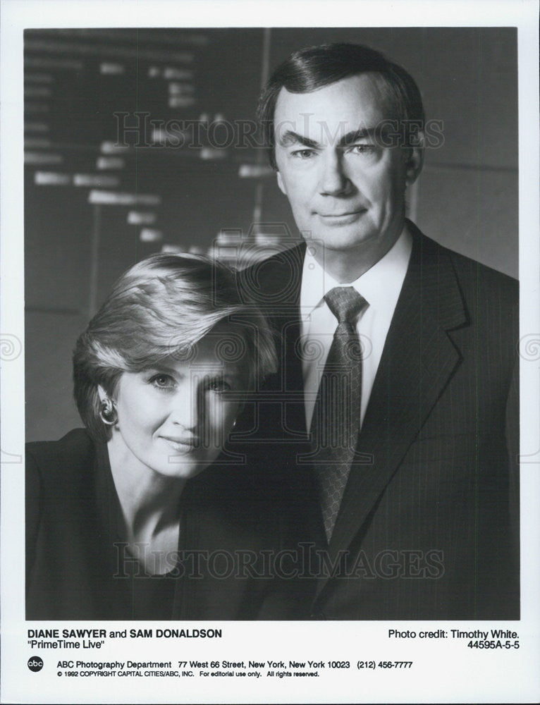 1992 Press Photo Diane Sawyer Sam Donaldson PrimeTime Live - Historic Images