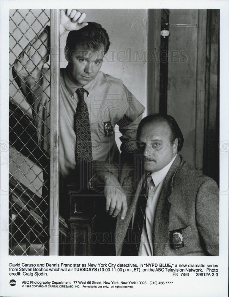 1993 Press Photo Dennis Franz David Caruso NYPD Blue ABC Television - Historic Images