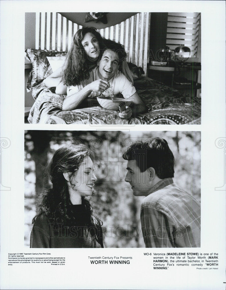 1989 Press Photo of Actress Madeline Stowe and Actor Mark Harmon. - Historic Images