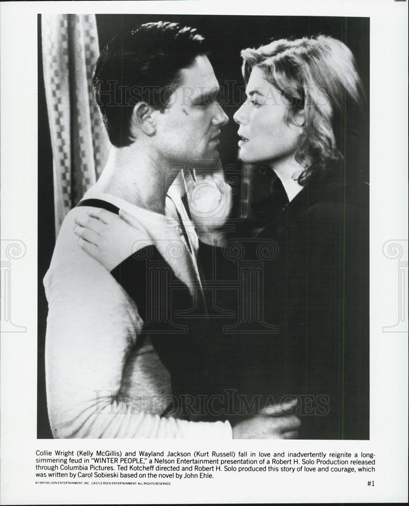 1989 Press Photo Kelly McGillis &amp; Kurt Russell star in &quot;Winter People&quot; - Historic Images