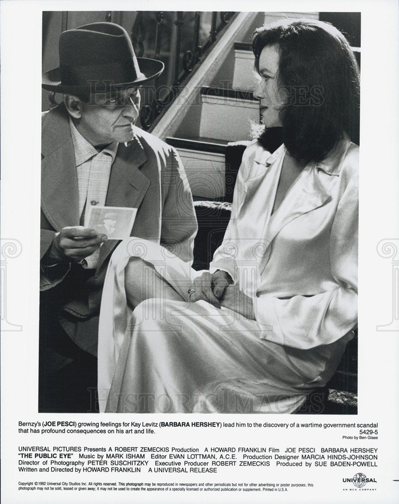 1992 Press Photo Joe Pesci &amp; Barbara Hershey in &quot;The Public Eye&quot; - Historic Images