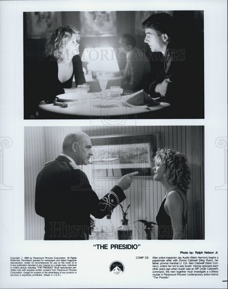 1988 Press Photo Meg Ryan &amp; Mark Harmon of &quot;The Presidio&quot; - Historic Images