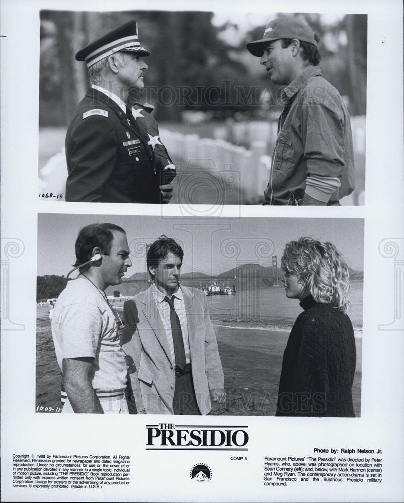 1988 Press Photo Mark Harmon, Meg Ryan &amp; Sean Connery of &quot;The Presidio&quot; - Historic Images