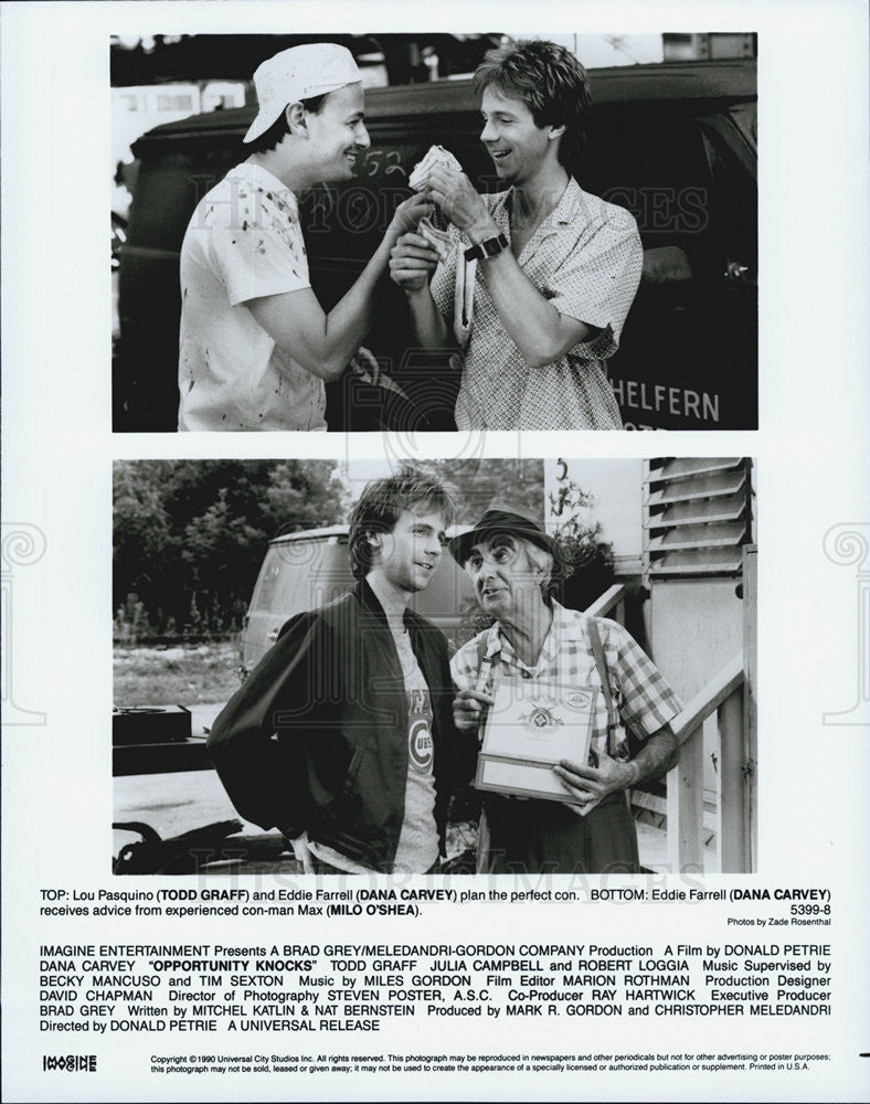 1990 Press Photo Actors/Comedians Todd Graff, Dana Carvey And Milo O&#39;Shea - Historic Images