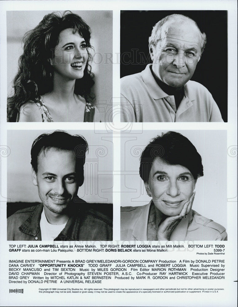 1990 Press Photo Actors Julia Campbell, Robert Loggia, Todd Graff, Doris Belack - Historic Images