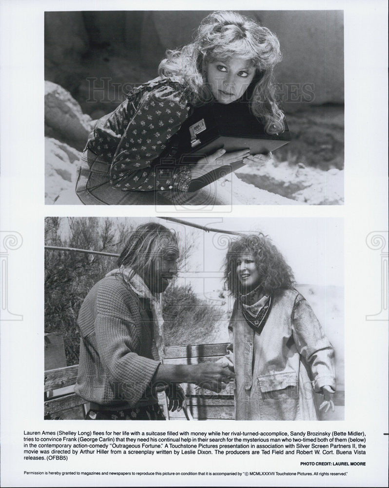 1987 Press Photo Shelly Long,Bette Midler,George Carlin &quot;Outrageous Fortune&quot; - Historic Images