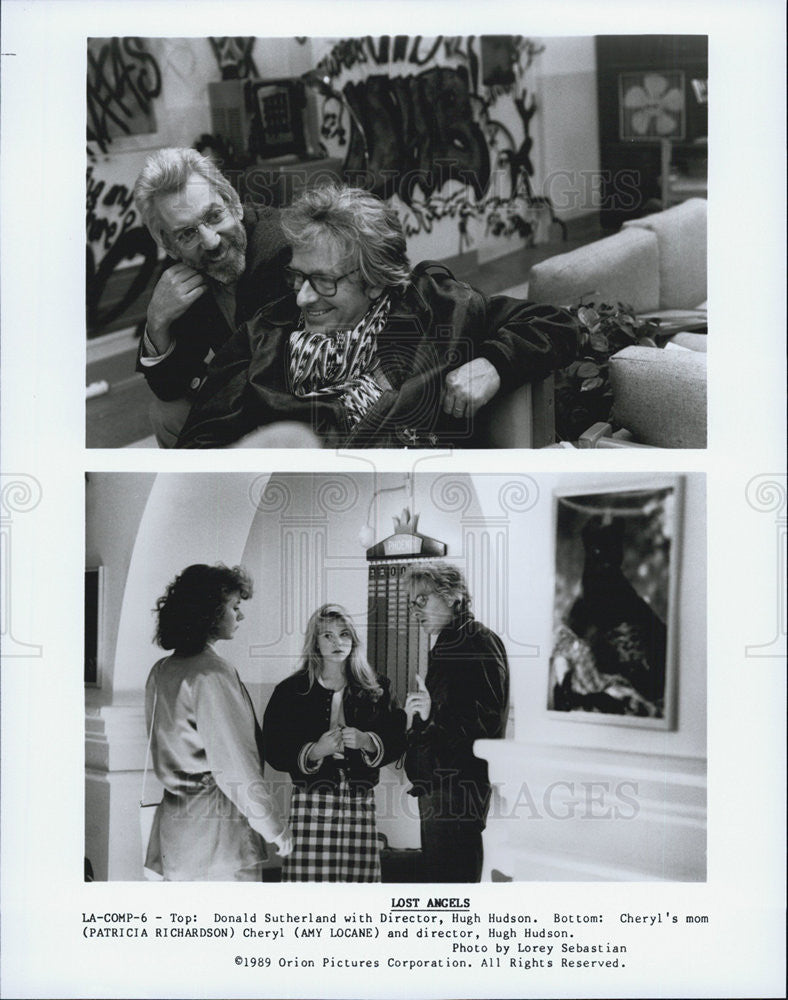 1989 Press Photo Actors Donald Sutherland, Amy Locane And Director Hugh Hudson - Historic Images