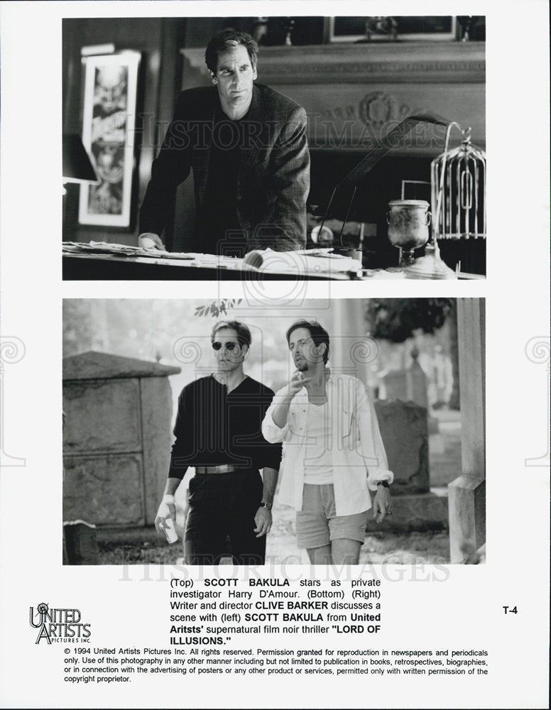 1995 Press Photo Scott Bakula &amp; Clive Barker in &quot;Lord of Illusions&quot; - Historic Images