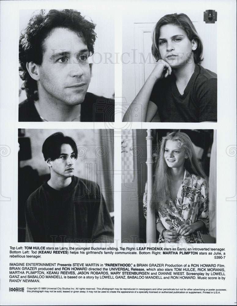 1989 Press Photo Tom Hulce,Leaf Phoenix.Keanu Reeves,Marth Plimpton &quot;Parenthood&quot; - Historic Images