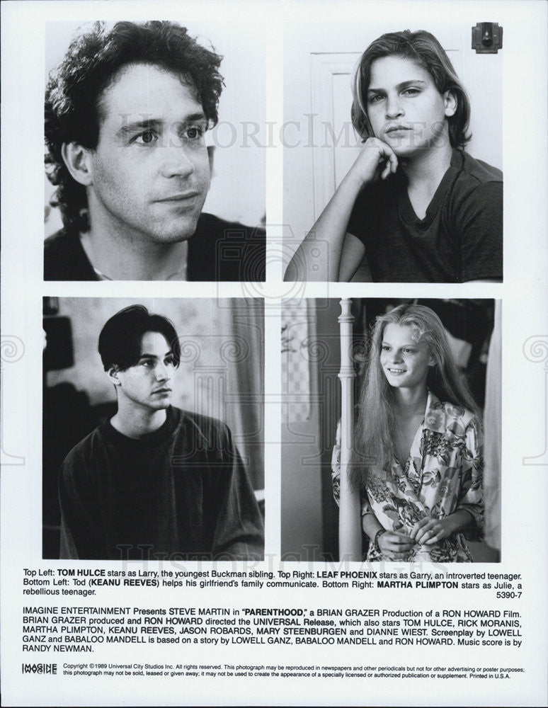 1989 Press Photo Actors Tom Hulce, Leaf Phoenix, Keanu Reeves, Martha Plimpton - Historic Images