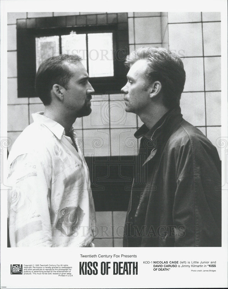 1995 Press Photo Nicholas Cage &amp; David Caruso in &quot;Kiss of Death&quot; - Historic Images