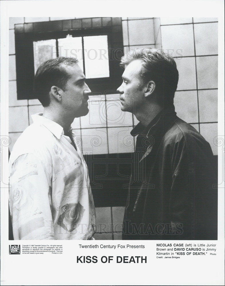 1995 Press Photo of Nicolas Cage and David Caruso in &quot;Kiss Of Death&quot; - Historic Images