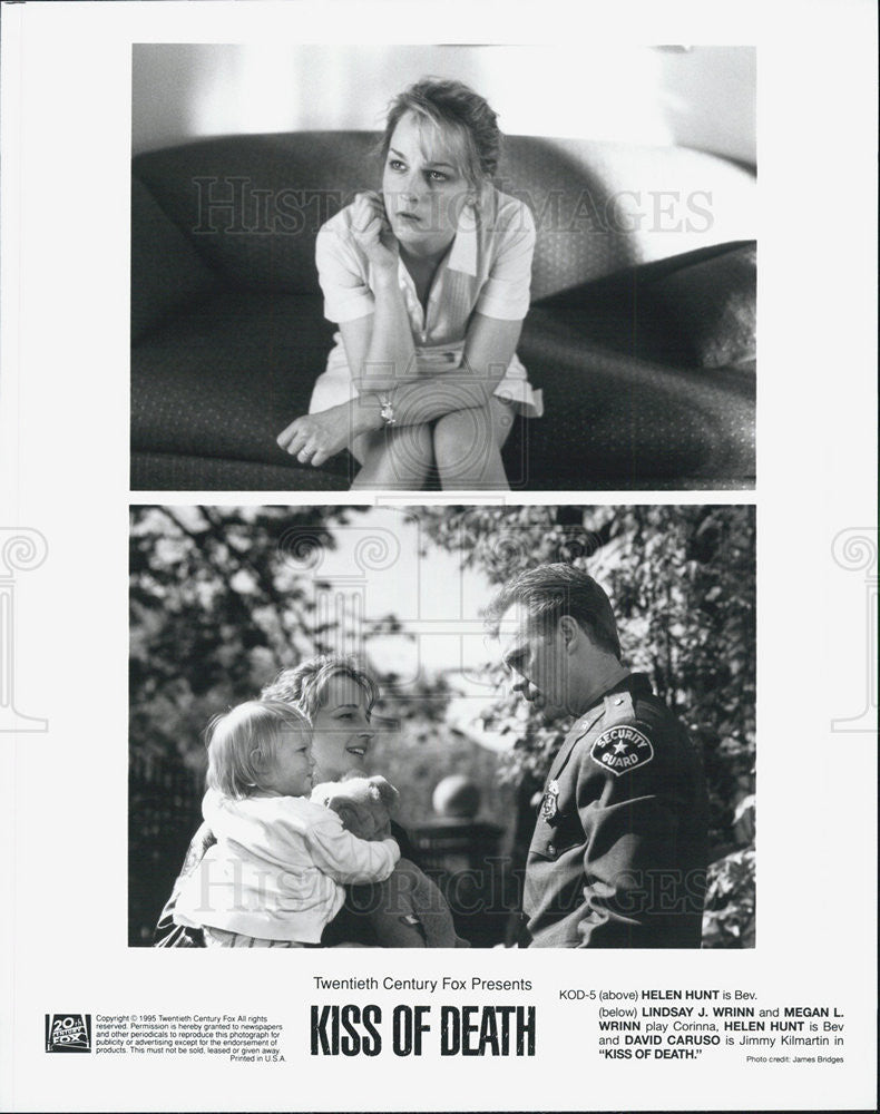 1995 Press Photo of Helen Hunt and David Caruso in &quot;Kiss of Death&quot; - Historic Images