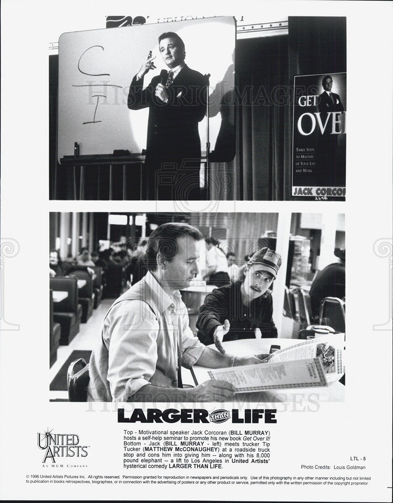 1996 Press Photo Bill Murray And Matthew McConaughey In Movie Larger Than Life - Historic Images