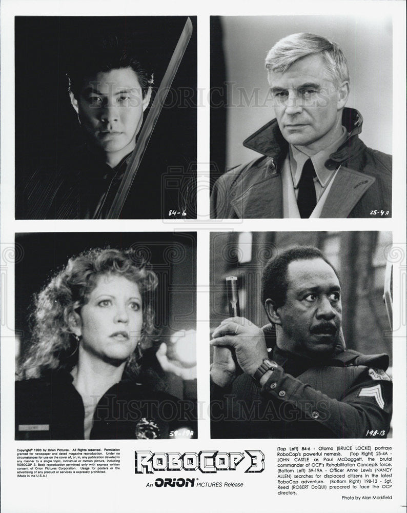 1993 Press Photo Actors Bruce Locke, John Castle, Nancy Allen And Robert DoQui - Historic Images