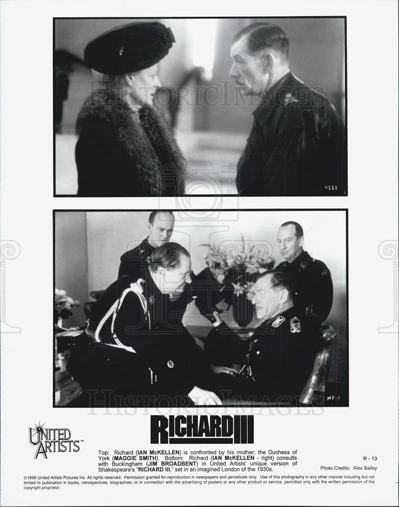 1995 Press Photo Ian McKellen,Maggie Smith,Jim Broadbent in "Richard III" - Historic Images