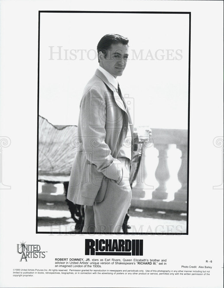 1995 Press Photo Actor Robert Downey, Jr Stars In United Artists &quot;Richard III&quot; - Historic Images