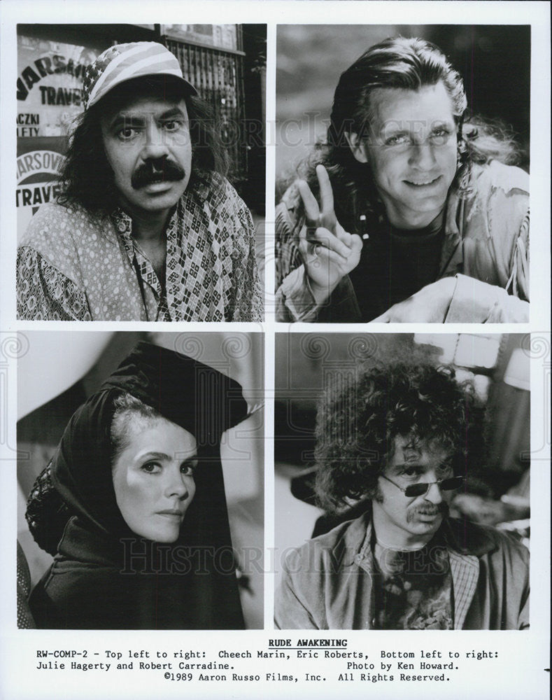 1989 Press Photo Actors Cheech Marin, Eric Roberts And Julie Hagerty - Historic Images