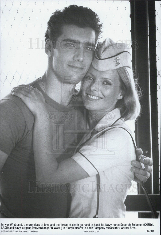 1984 Press Photo Actors Cheryl Ladd And Ken Wahl Starring In &quot;Purple Hearts&quot; - Historic Images