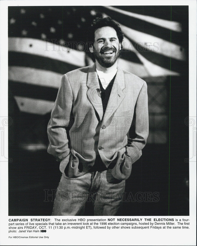 1996 Press Photo Host Dennis Miller on &quot;Not Necessarily the Elections&quot; - Historic Images