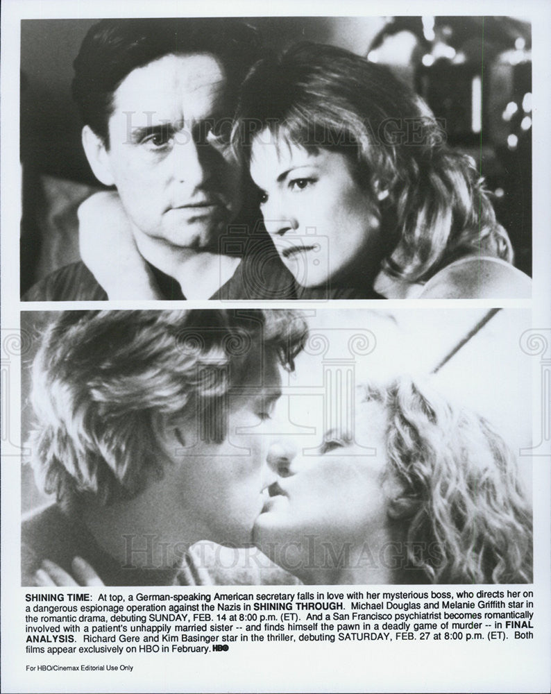 1992 Press Photo Shining Through Michael Douglas Melanie Griffith Final Analysis - Historic Images