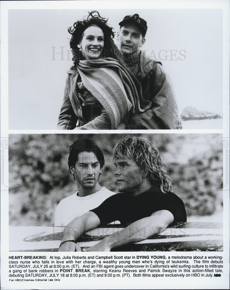 1991 Press Photo Dying Young Julia Roberts Campbell Scott Point Break - Historic Images