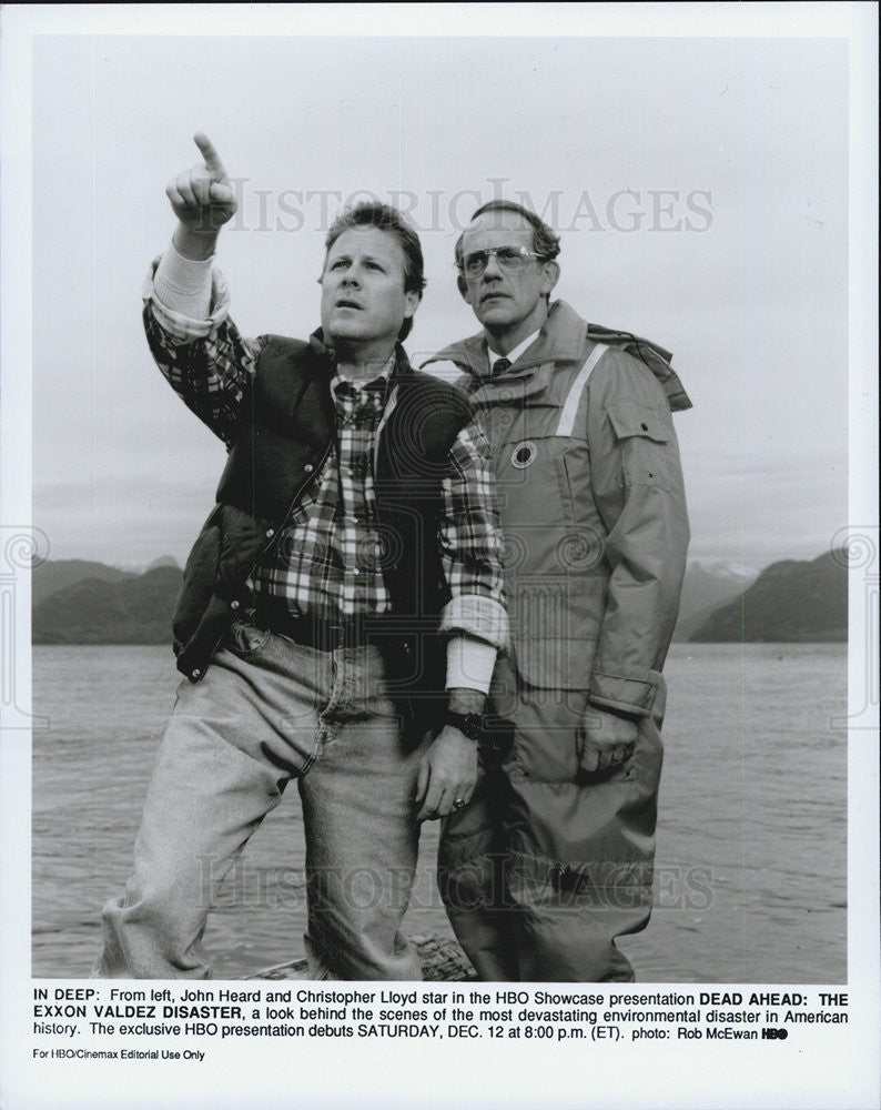 1990 Press Photo Actors John Heard Christopher Lloyd &quot;Dead Ahead: Exxon Valdez&quot; - Historic Images