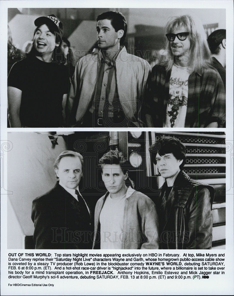 Press Photo Rob Lowe "Wayne's World" & "Freejack" Anthony Hopkins Mick Jagger - Historic Images