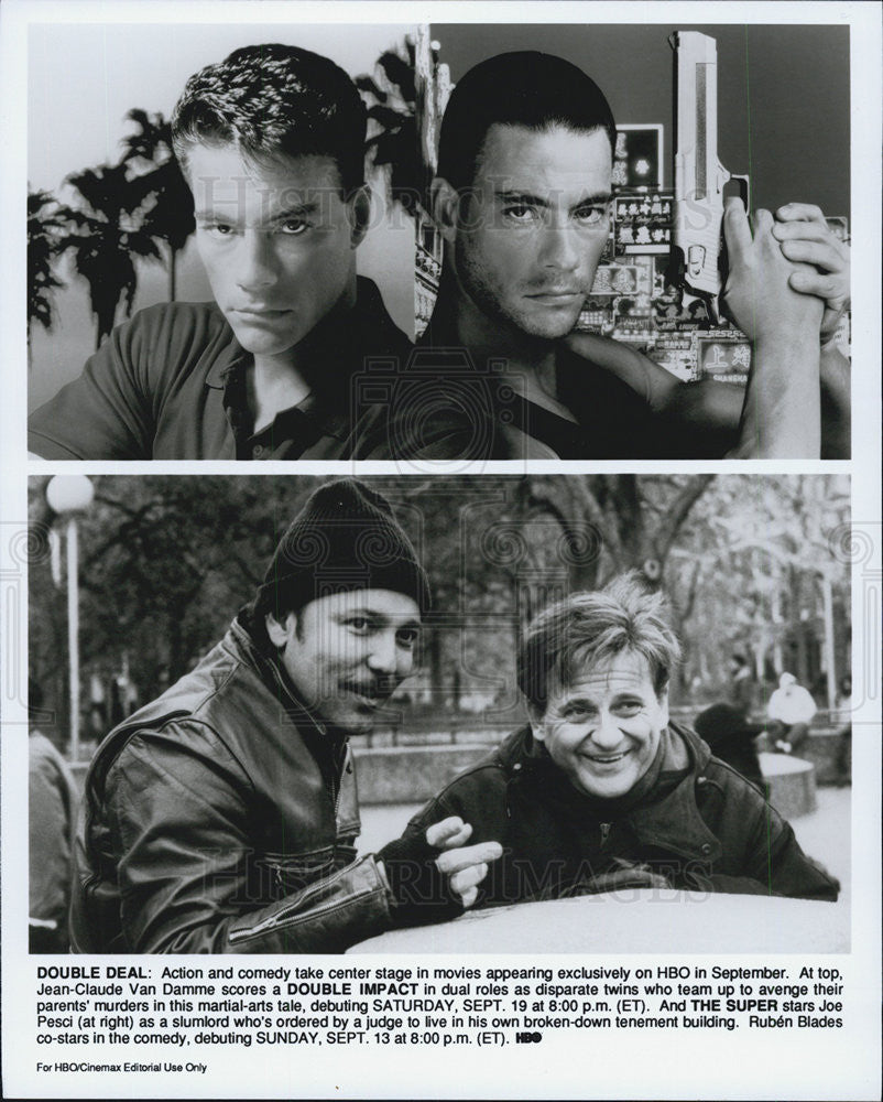 Press Photo Scenes From "Double Impact" "The Super" - Historic Images