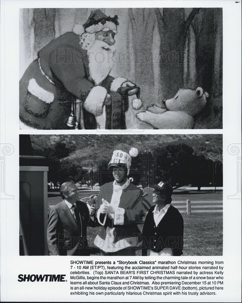 Press Photo Showtime &quot;Santa Bear&#39;s First Christmas&quot; &amp; &quot;Super Dave&quot; TV Storybook - Historic Images