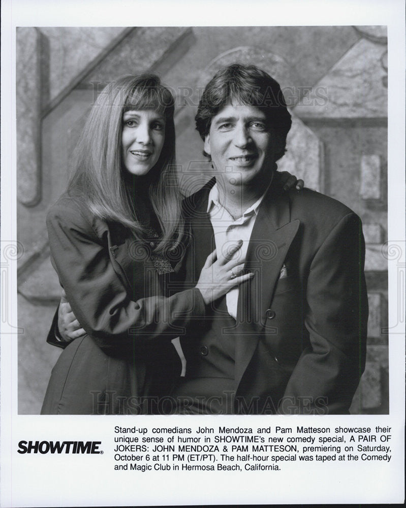 Press Photo Stand Up Comedians John Mendoza Pam Matteson &quot;A Pair of Jokers&quot; - Historic Images