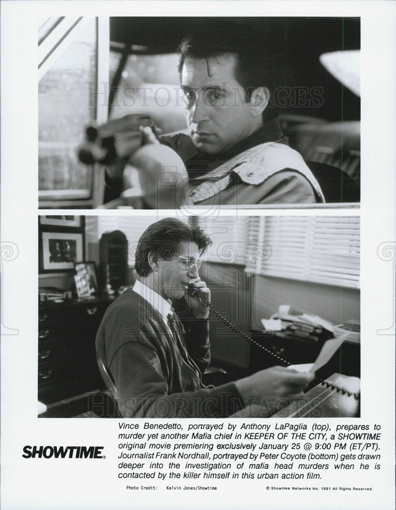 1991 Press Photo Anthony LaPaglia, Peter Coyote in &quot;Keeper of the City&quot; - Historic Images