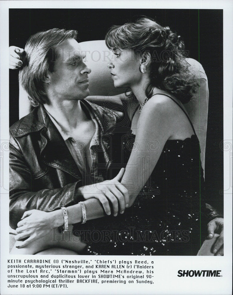 Press Photo Keith Carradine Karen Allen BACKFIRE - Historic Images