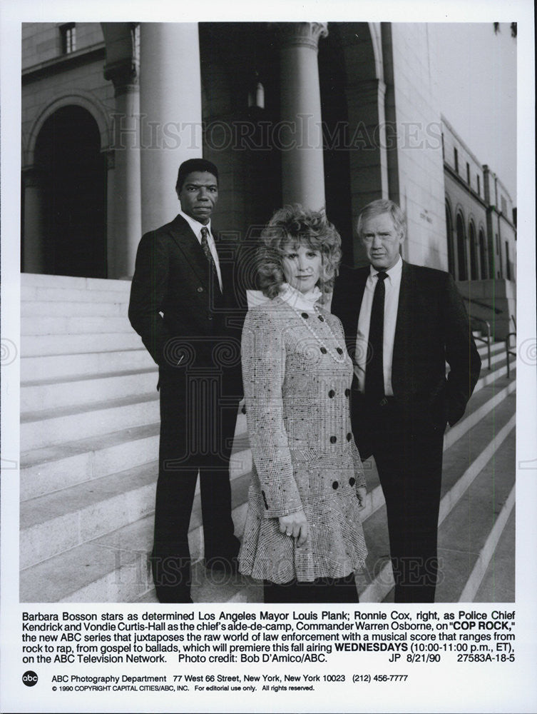 1990 Press Photo Barbara Bosson Ronnie Cox Vondie Curtis Hall COP ROCK - Historic Images