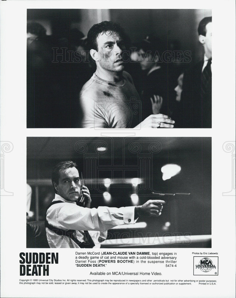 1995 Press Photo Actors Jean-Claude Van Damme, Powers Boothe In  "Sudden Death" - Historic Images