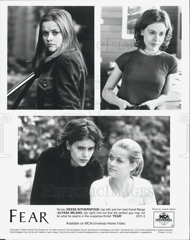 1996 Press Photo Reese Witherspoon, Alyssa Milano in &quot;Fear&quot; - Historic Images