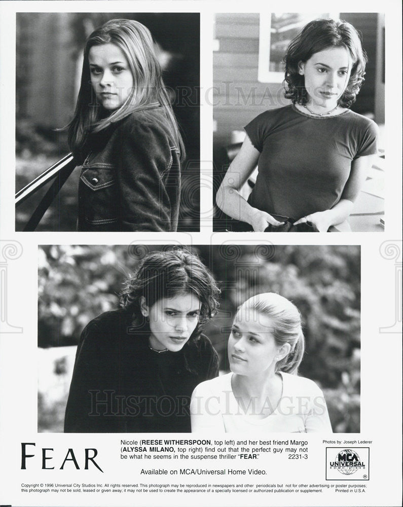 1996 Press Photo Reese Witherspoon, Alyssa Milano in "Fear" - Historic Images