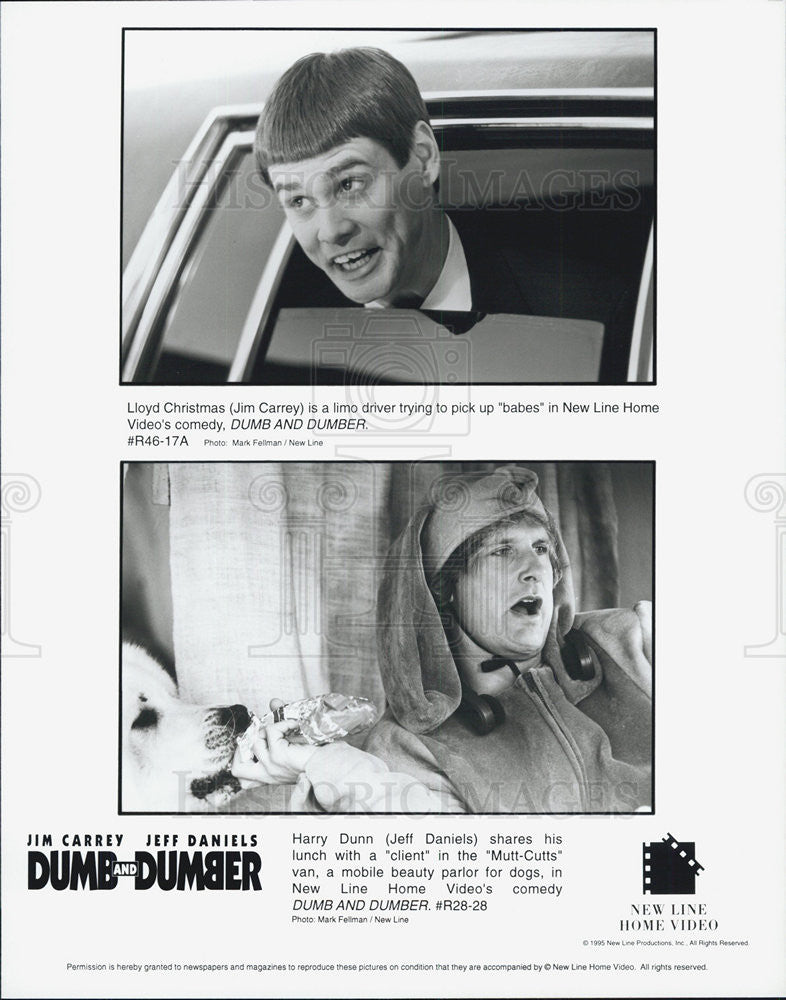 1994 Press Photo Actors Jim Carey And Jeff Daniels Star In "Dumb And Dumber" - Historic Images