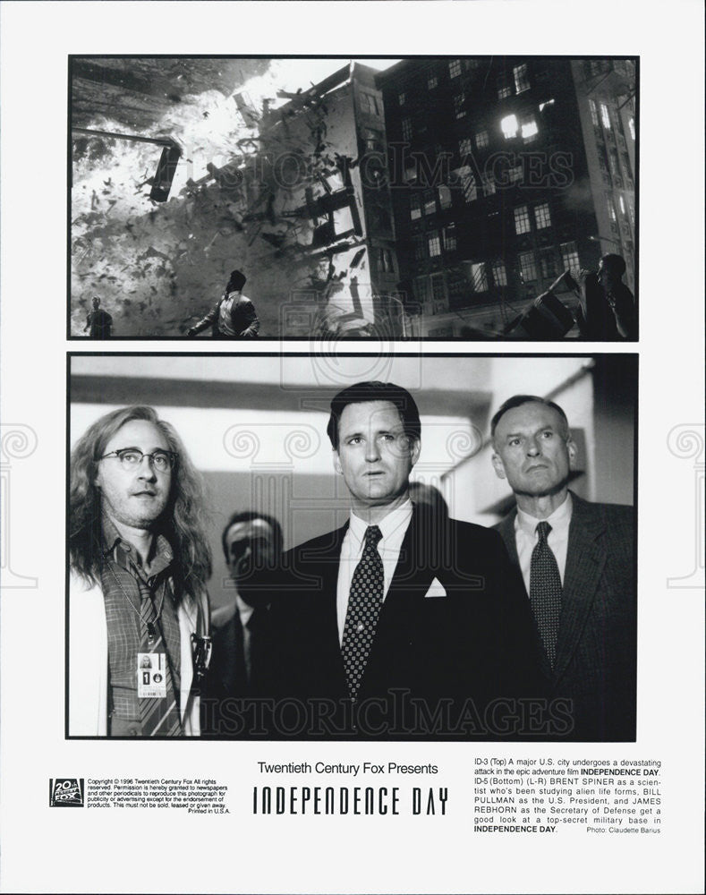 1996 Press Photo Brent Spiner Bill Pullman James Rebhorn INDEPENDENCE DAY - Historic Images