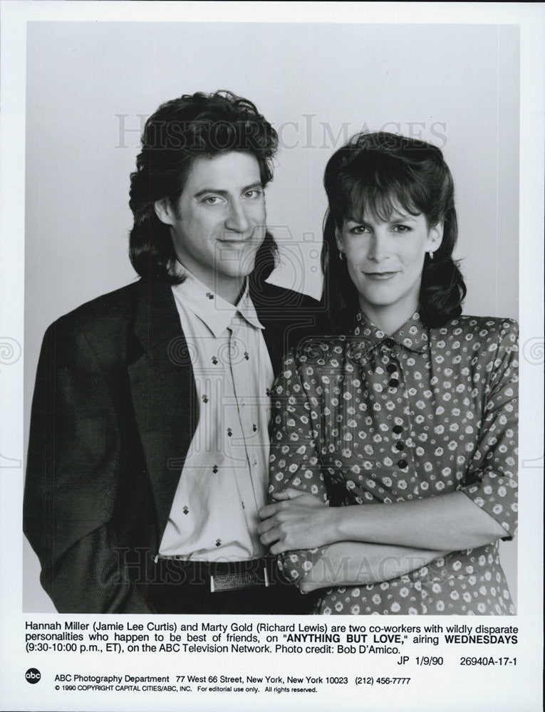 1990 Press Photo Actress Jamie Lee Curtis, and Actor Richard Lewis - Historic Images