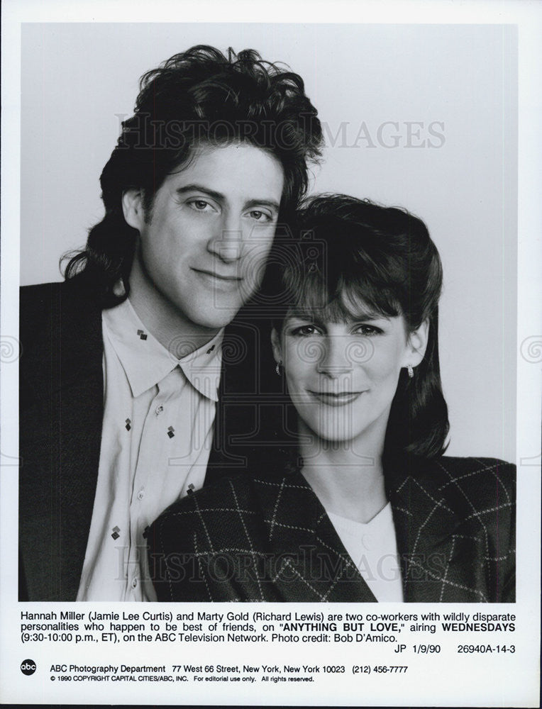 1990 Press Photo Jamie Lee Curtis,Richard Lewis &quot;Anything But Love&quot; - Historic Images