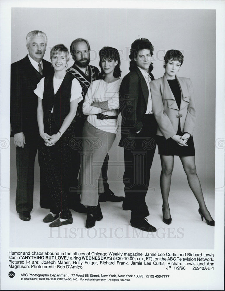 1990 Press Photo Actor Jamie Lee Curtis, Richard Lewis, Joseph Maher, Holly  - Historic Images