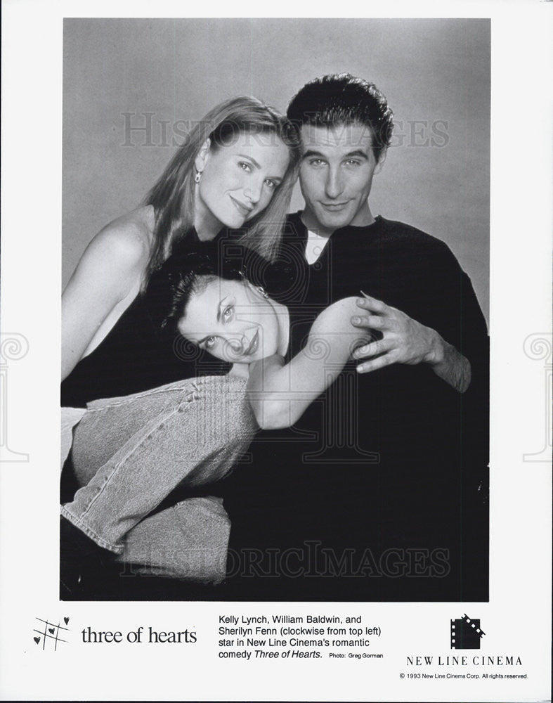 1993 Press Photo Kelly Lynch, William Baldwin, Sherilyn Fenn in Three of Hearts - Historic Images