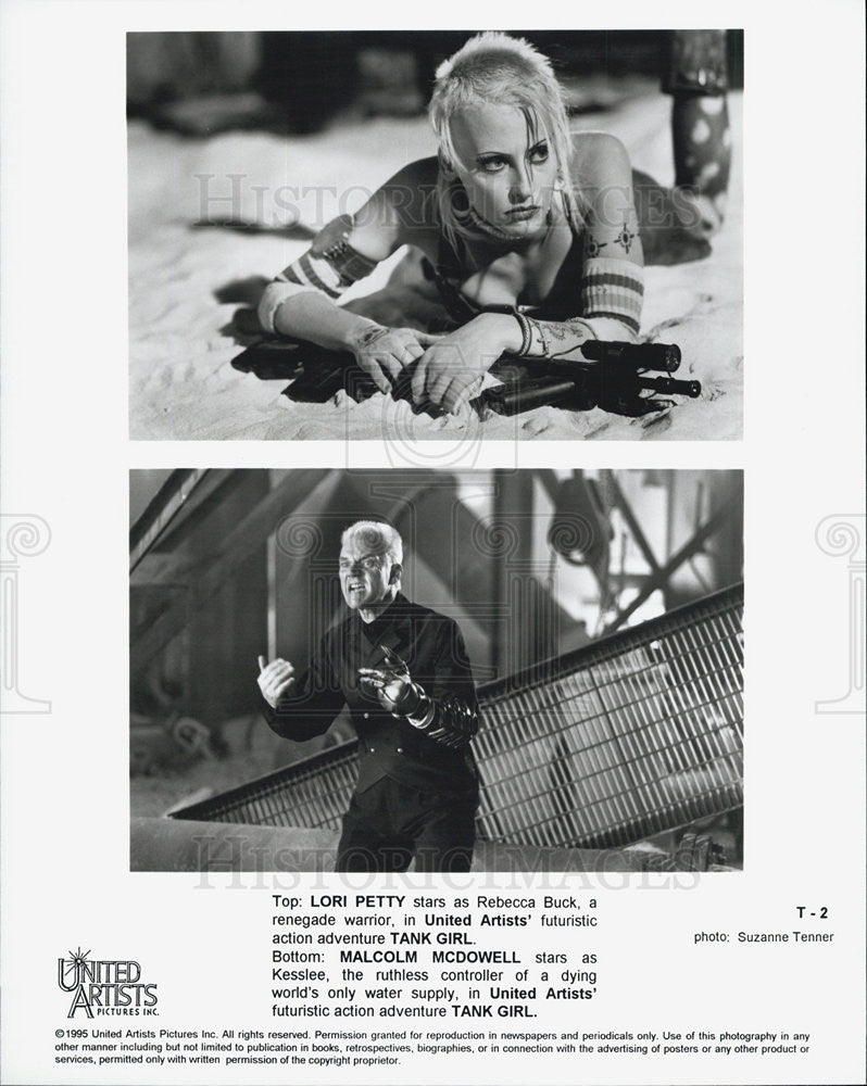 1995 Press Photo Actors Lori Petty And Malcolm McDowell Starring In &quot;Tank Girl&quot; - Historic Images