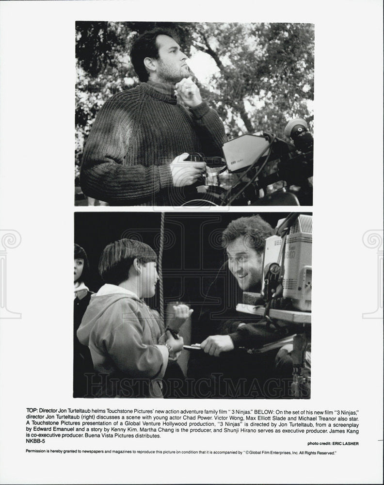 Press Photo Director Jon Turteltaub discusses scene with Chad Power for 3 Ninjas - Historic Images