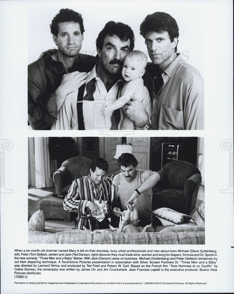 Press Photo Three Men And A baby Tom selleck Ted Danson Guttenburg - Historic Images