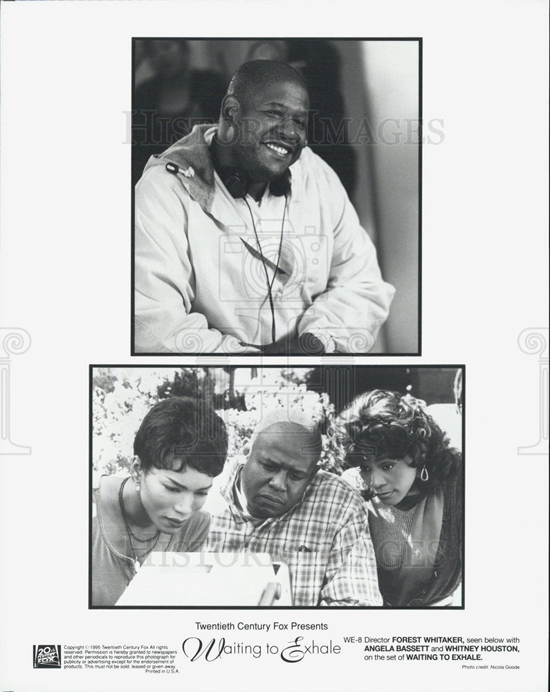 1995 Press Photo A. Bassett, F. Whitaker, W. Houston On Set &quot;Waiting To Exhale&quot; - Historic Images