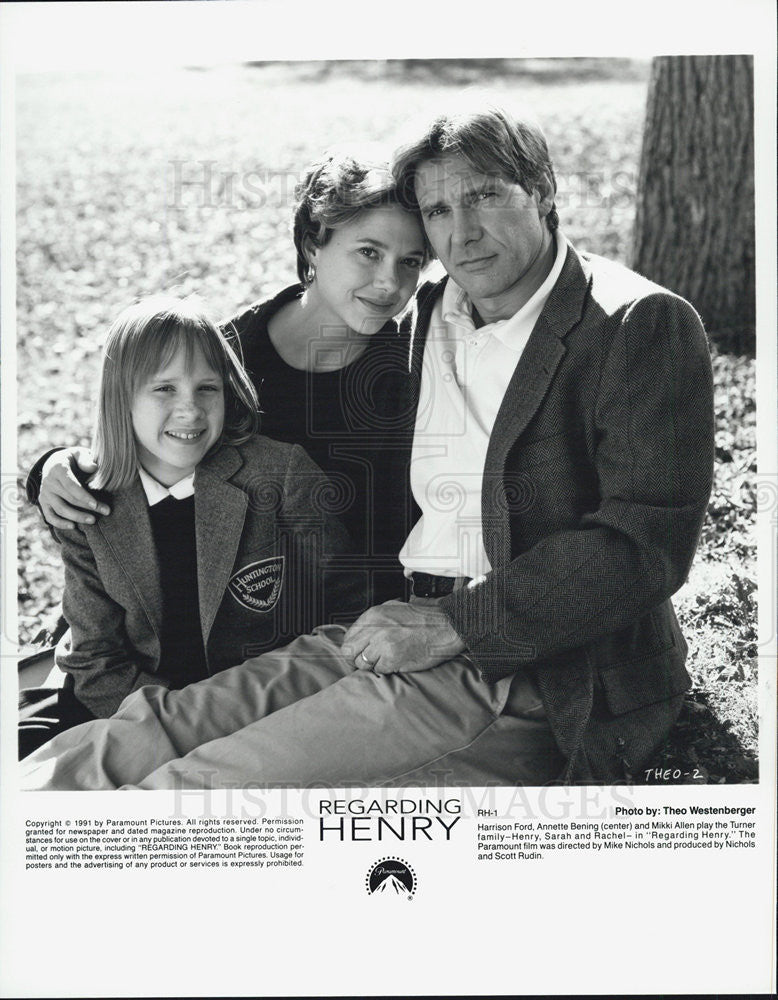 1991 Press Photo of Harrison Ford &amp; Annette Bening in &quot;Regarding Henry&quot; - Historic Images