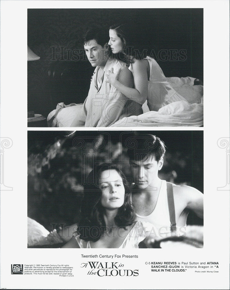 1995 Press Photo of Keanu Reeves & Aitana Sanchez-Gijon in "A Walk in the Clouds - Historic Images