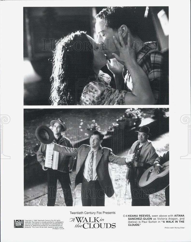 1995 Press Photo Keanu Reeves,Aitana Sanchez-Gijon"A Walk in the Clouds" - Historic Images
